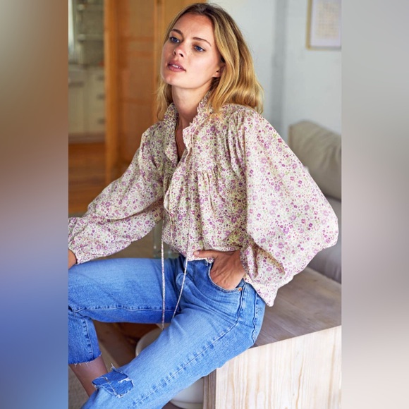 Emerson Fry Cecile Blouse Purple Calico Floral Sz XS - Picture 3 of 8